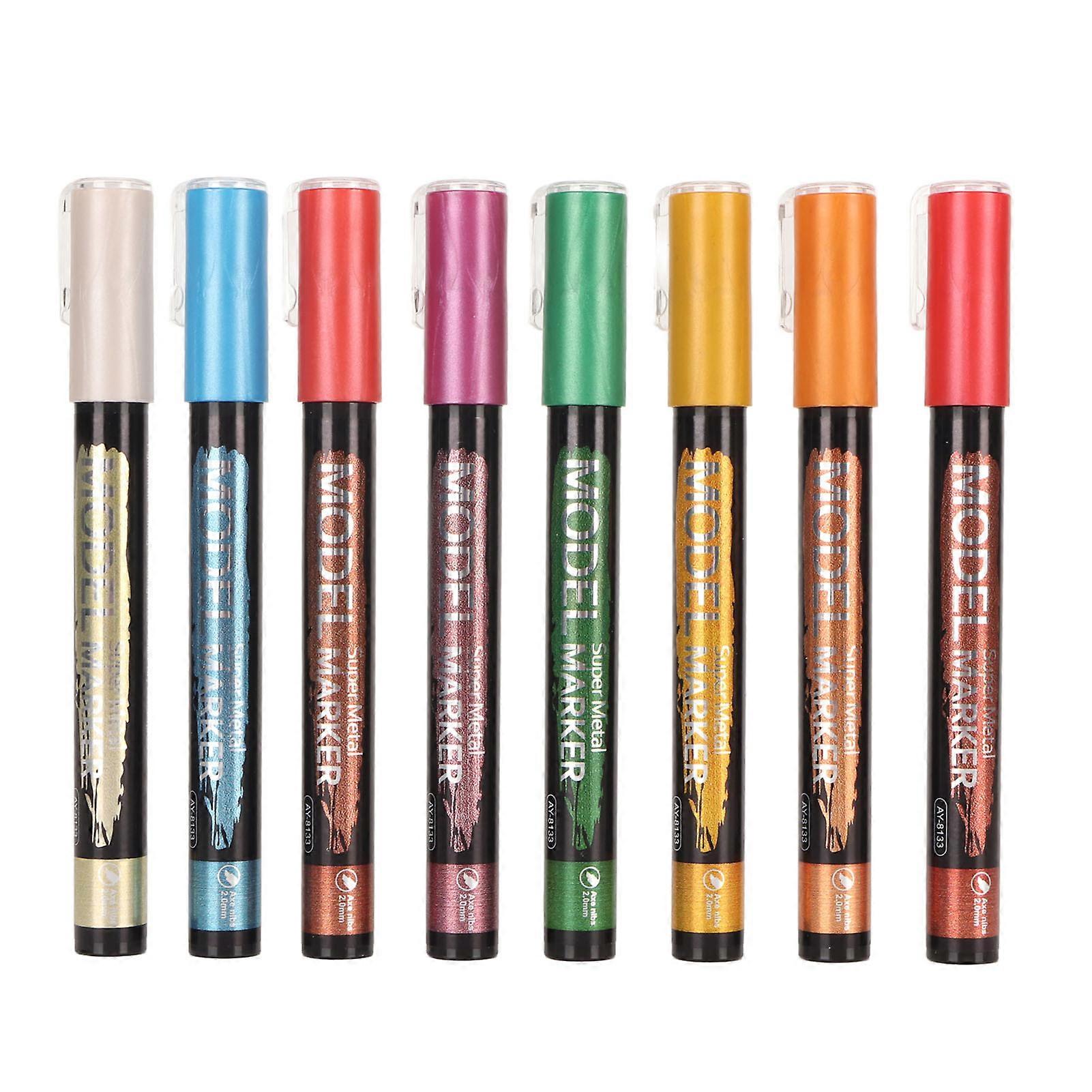 8pcs Metallic Marker Pens Set Multipurpose Waterproof Colorfast Fine Nib Metallic Painting Markers for Model Painting Repairing