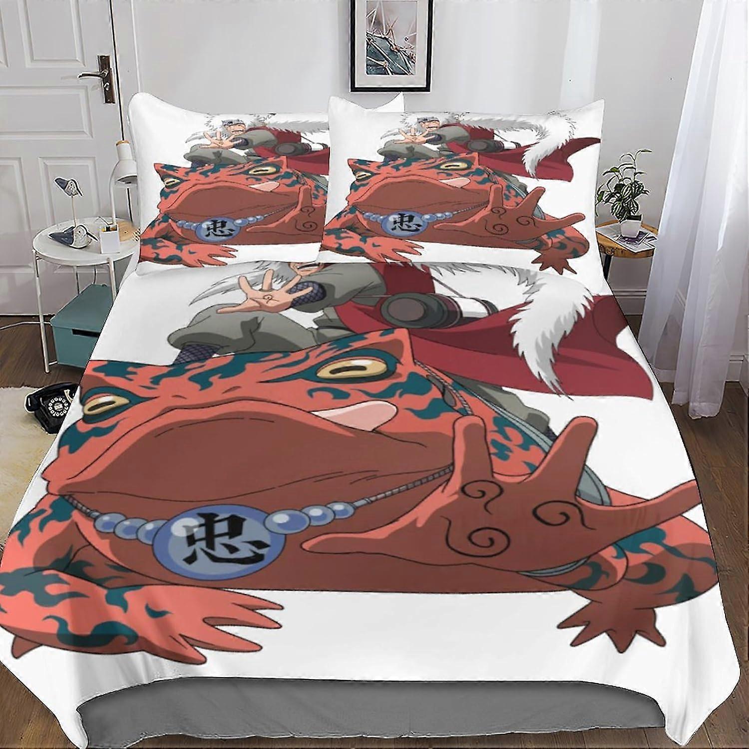 Jiraiya 3 Piece Duvet Cover, 3D Bedding Set with Zipper Closure Microfiber Naruto Bedding Set with Pillowcase for Adults and Children Double