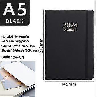 2024 A5 English Schedule Planner Elastic Band Notebook Strap Book Notebook Brown