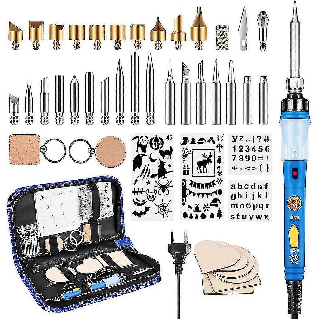 60w Wood Burning Carving Pyrography Pen Kit Adjustable Temp Soldering Iron Tips