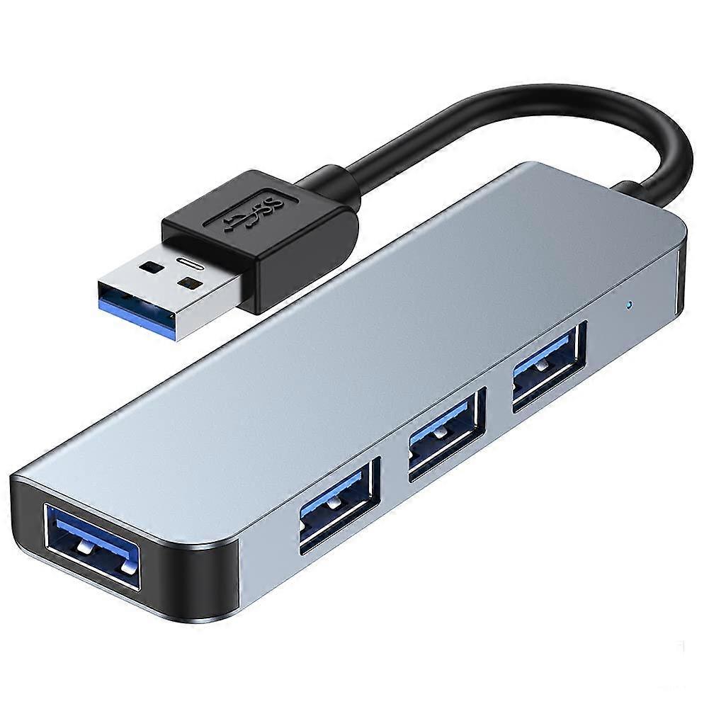USB Hub 3.0, USB 4-Port Hub Adapter, Aluminum Shell USB 3.0 Hub Compatible with PC, MacBook Air, Mac Pro/Mini, PS5, Xbox One, Flash Drive, Mobile HDD