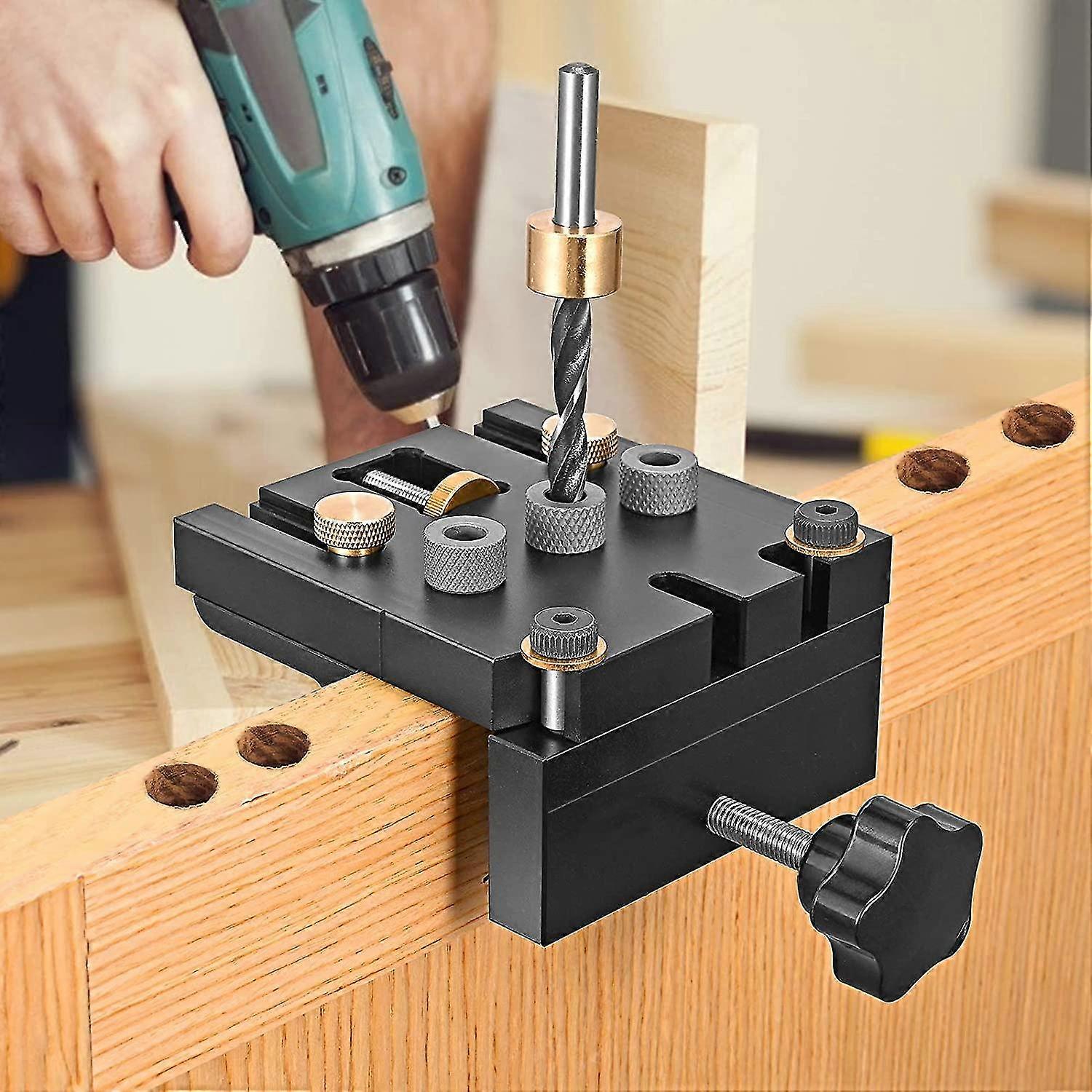 Woodworking Drill Guide Kit, 6/8/10/15mm Woodworking Hole Punch Locator 3 In 1 Drilling Hole Positioners Pocket Hole Jig Kit Tool