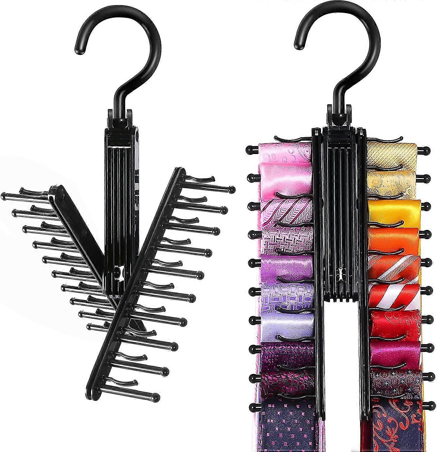 2 Pcs Tie Rack Holder,rotate To Open/close Tie And Belt Hanger With Non-slip Clips,360 Degree Swivel Space Saving Organizer