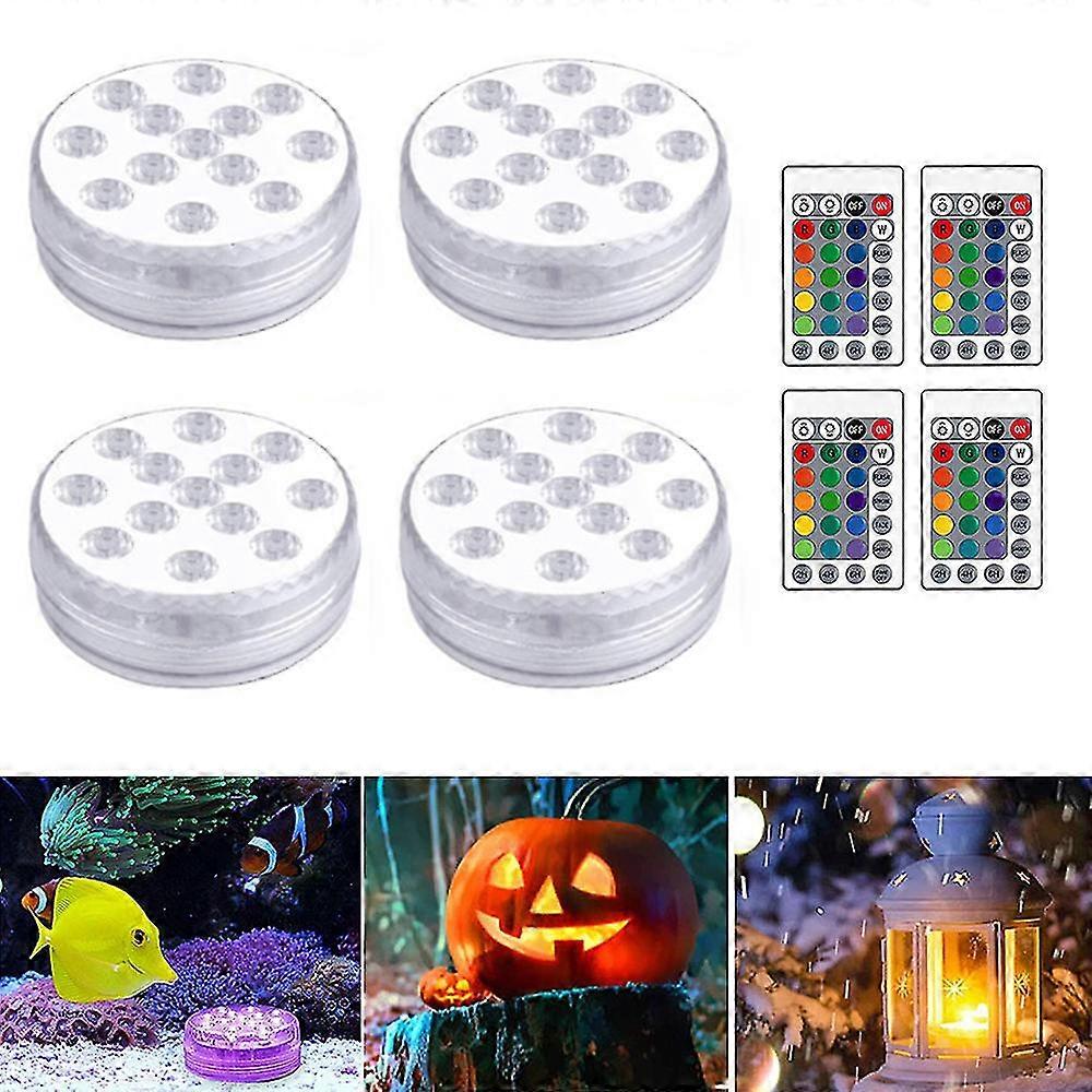 4pcs Led Lights Waterproof With Remote (rf), Suction Cups