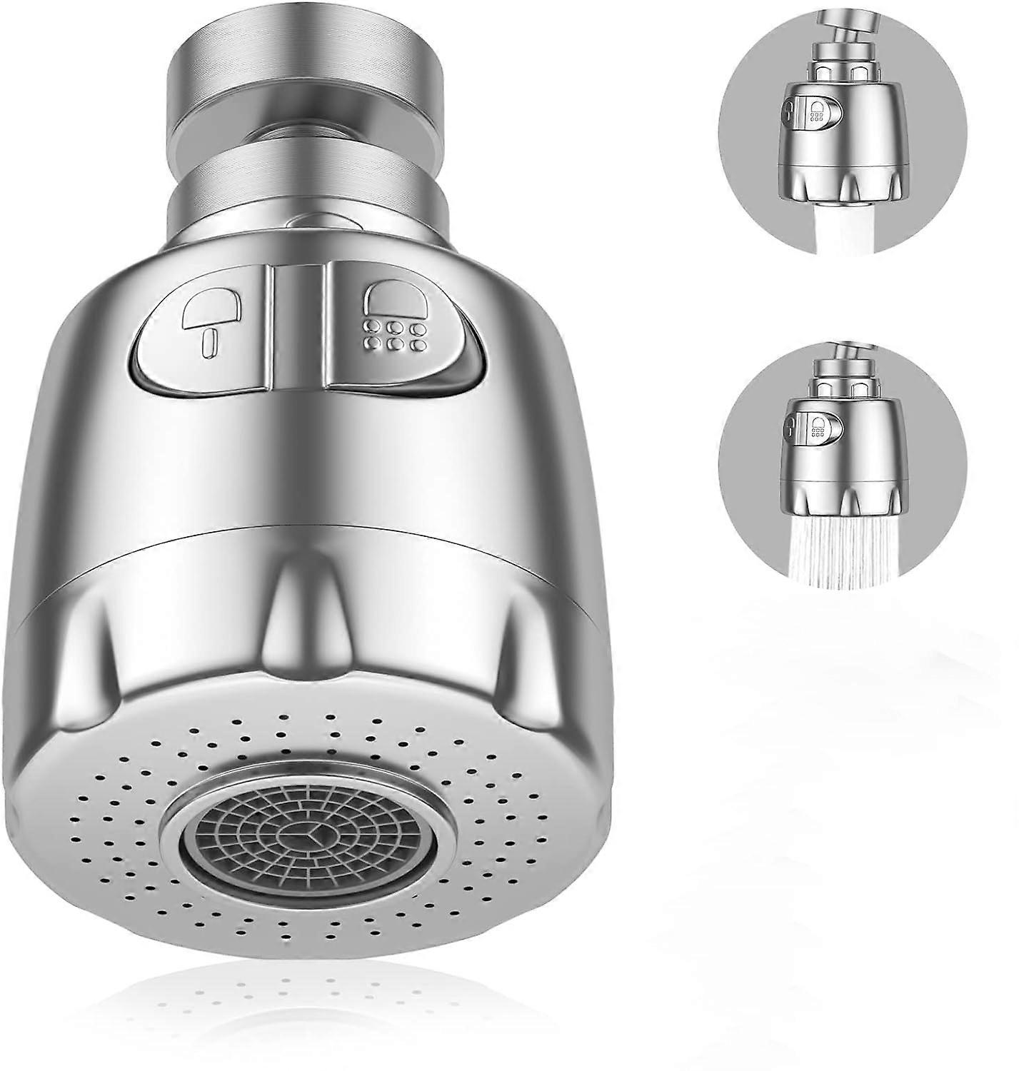 Faucet Aerator, 360 Swivel Faucet, Faucet Aerator, Water Saving Faucet Filter Regulator Spray Head Nozzle for Kitchen Bathroom, 2 Modes, Silver