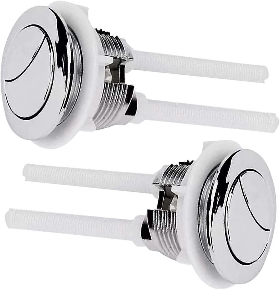 38mm Toilet Flush Button Replacement - 2 Pack Flushing Dual Rod Chrome Push Cistern Standard Part for Bathroom Toilet Repair
