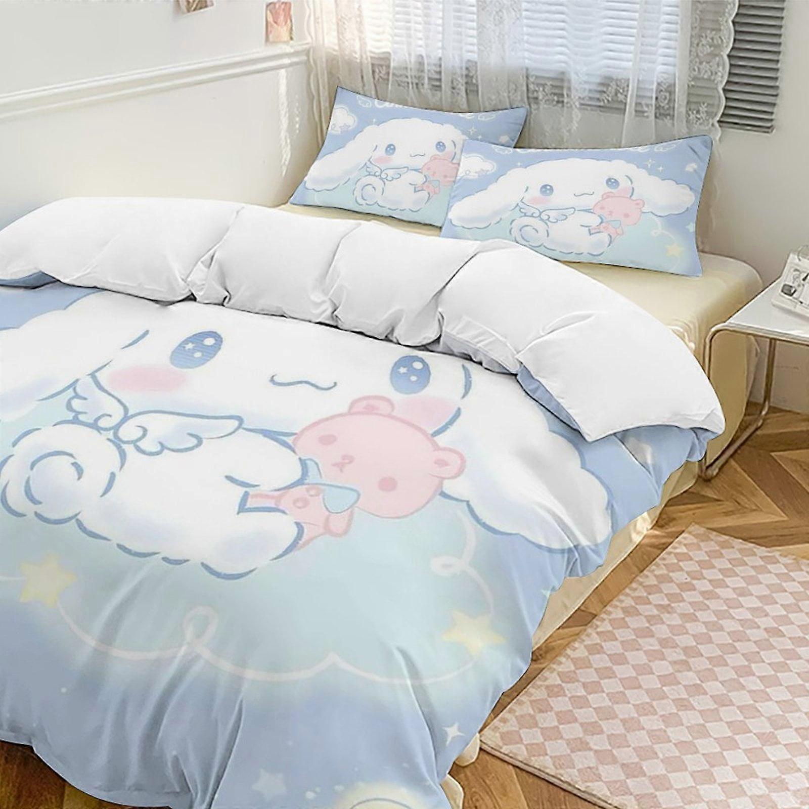 SQ22 Cinnamoroll 3-Piece Twin Bed Set - Includes 1 Single Comforter And 2 Pillowcases Bedding - Fade Resistant Microfiber HZ22