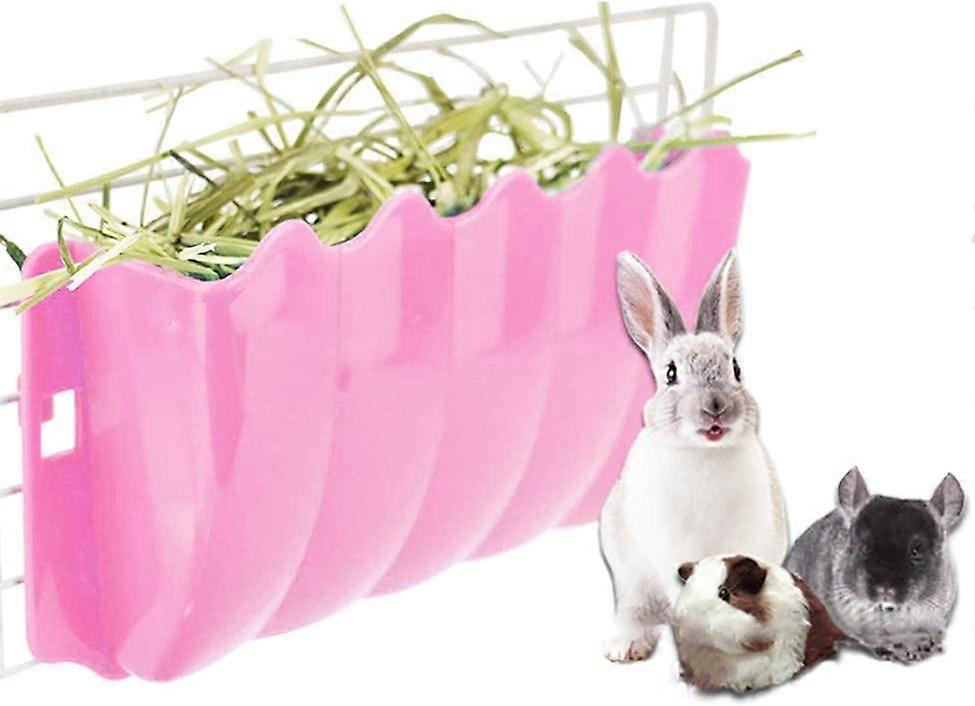 Rabbit Grass Dispenser, Rabbit Grass Pet Holder, Fixed External Pet Cage Food Tray, Cat Guinea Pigs Pet Bowl(Pink)