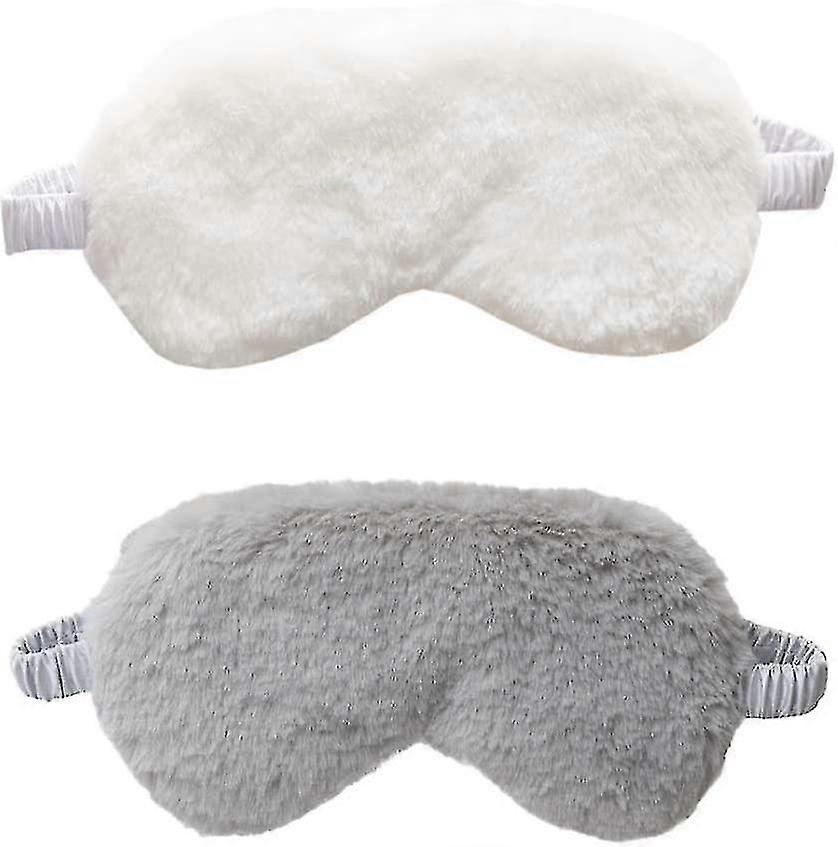 2pcs Soft Smooth Plush Satin Nap Eye Cover (grey White)