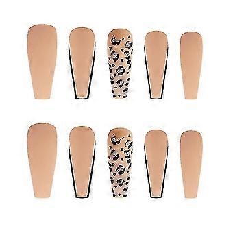 24 stuks Dames Nep Nagels Matte Scrub Vlees Huidskleur Zwarte Rand Franse Luipaard Nep Nagel Patch Verwijderbare Extra Lange Ballerina, Nagel en lijm