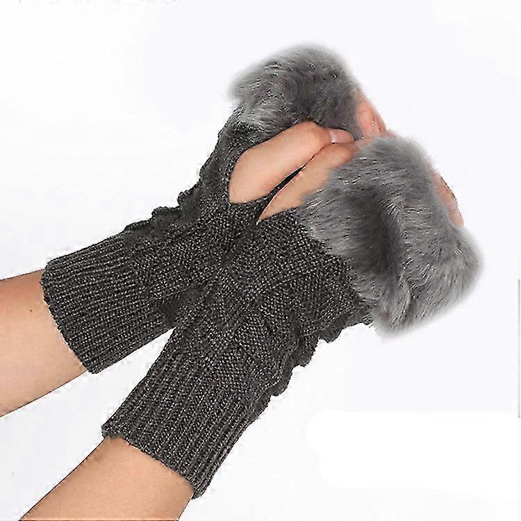 Warm Knitted Fur Half Finger Gloves for Autumn Winter
