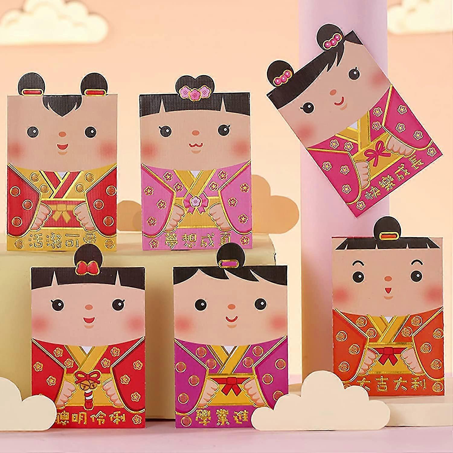 الصينية المظاريف الحمراء Hongbao 6PCS محظوظ المال المظاريف، الأحمر جيب الكرتون النمر نمط جيب المظاريف للعام الجديد زفاف H كبيرة