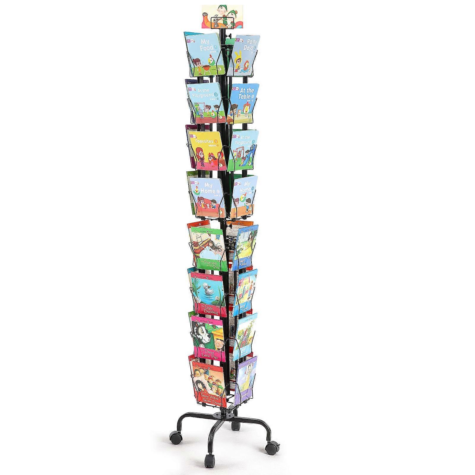 Greeting Cards Display Rack, 32 Pockets Rotating Postcard Brochure Display Stand, 360 Spinning Card Display Rack with Sign Holder