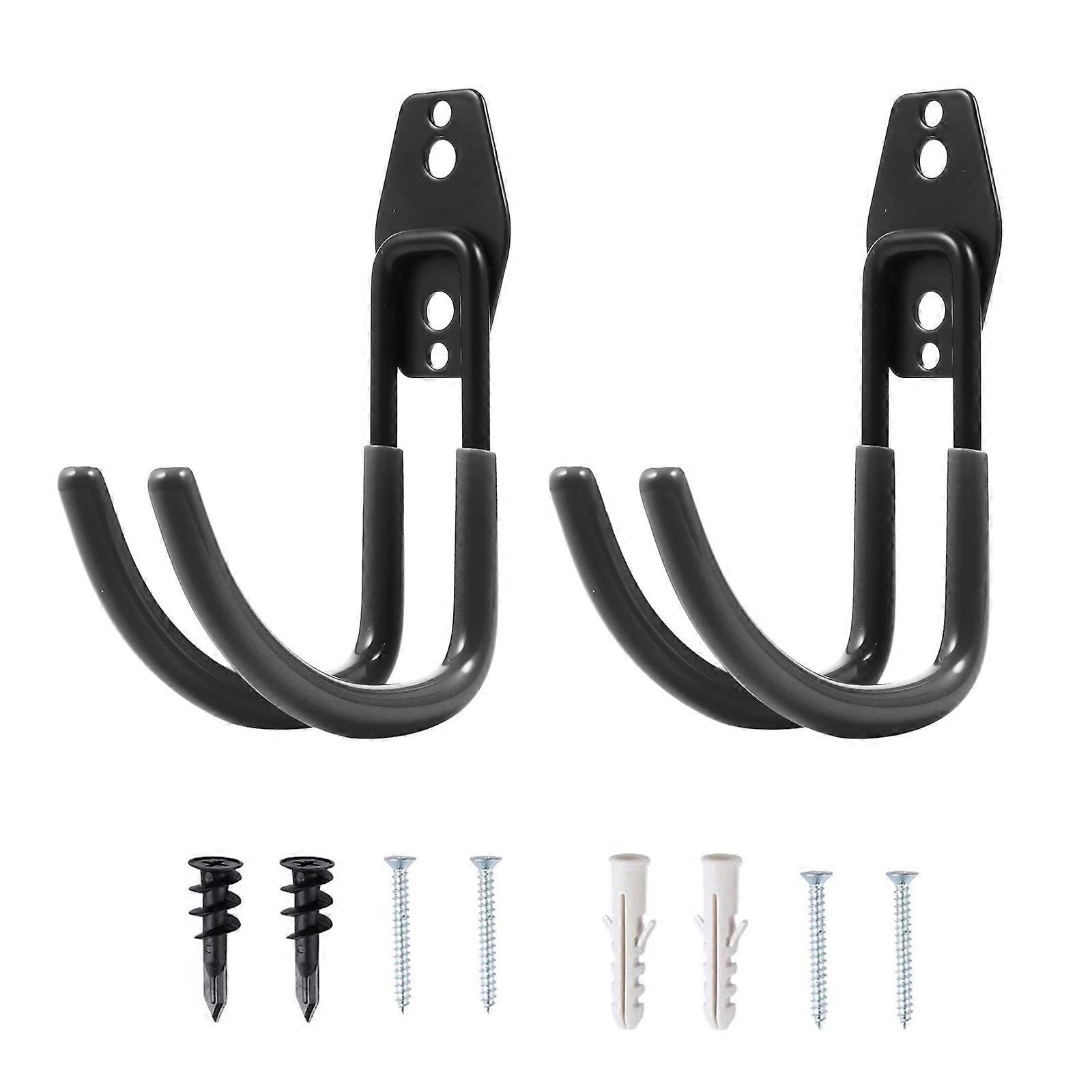 2pcs Wall-mounted J Shape Double Hooks Warehouse Garage Storage Hooks (Black)