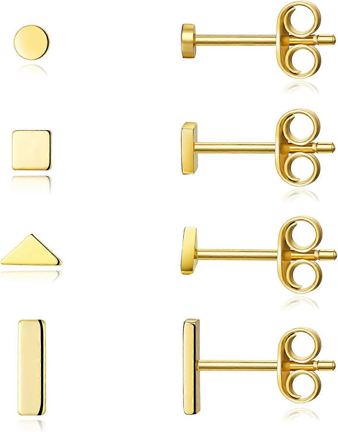 Sterling Silver Stud Earrings for Women Men- 4 Pairs of Hypoallergenic Simple Geometric Small Stud Earring Set Tiny Circle Triangle Square Bar Stud Ea