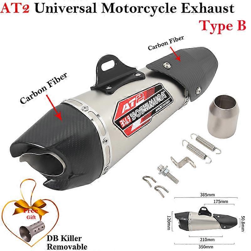 Tuyau d'évasion universel pour moto GP, silencieux AT2 de 51MM, fibre de carbone modifiée pour ZX6R, R1, R3, Ninja250, MT09, MT07, Z900
