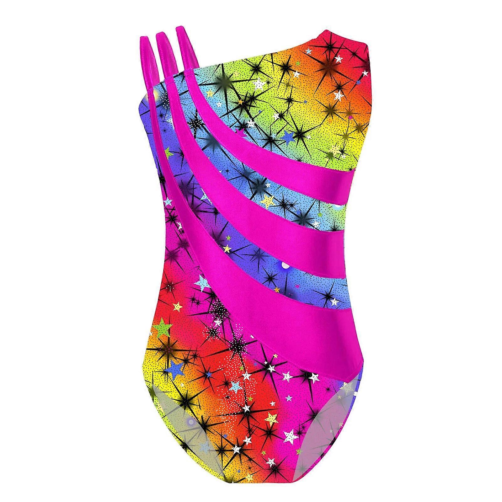 キッズガールズシャイニーメタリックバレエダンスレオタードコスチュームプリントチュチュボディスーツ体操レオタード女の子用アイススケートジャンプスーツ