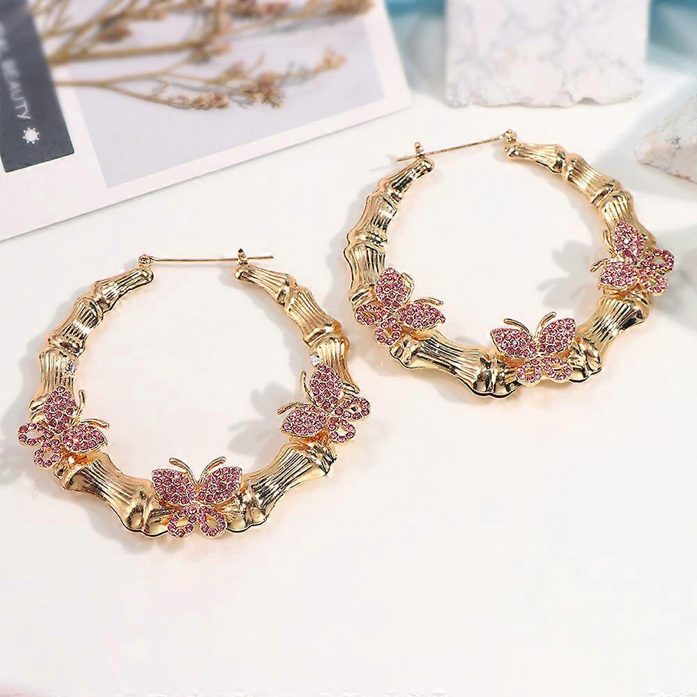 Butterfly Hollow Cast Round Bamboo Hoop Earrings