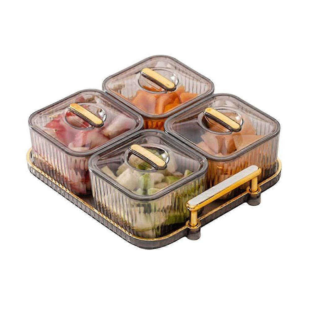 Transparent Square-shaped Fruit Plate Split Candys Storage Box With Lid Home Kitchen Supplies