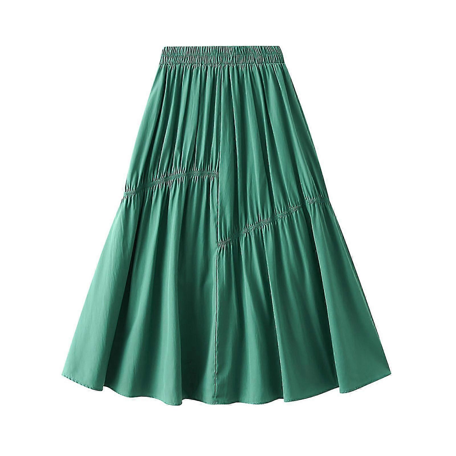 Spring Skirts Women's Solid Color Summer Skirt  High Waist Lrregular Fold Suit Skirt Elastic Waist Midi Skirt