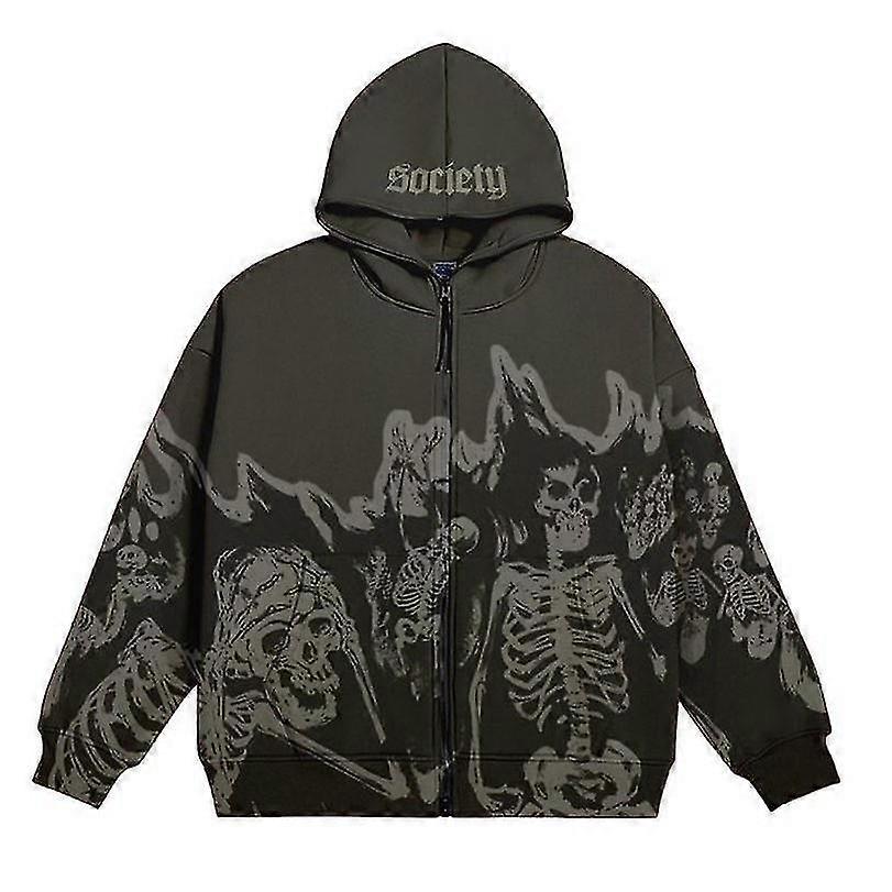 Felpa con cappuccio Vintage Skull da uomo Zip Felpa con cappuccio Super Oversize Gothic Top