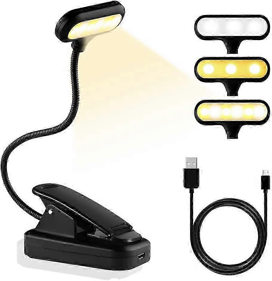Reading Light, 6 LED 3 Color Modes (Cool&Warm White) 360 Flexible Neck Reading Light Clip Lamp & Adsorption Function