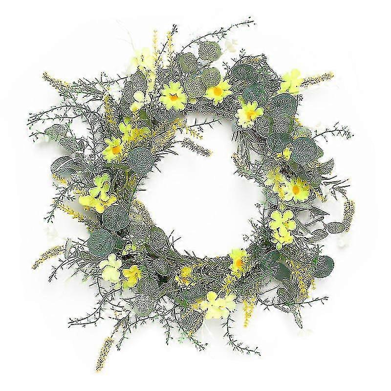 35cm人工菊デイジーフラワーリースと緑の葉