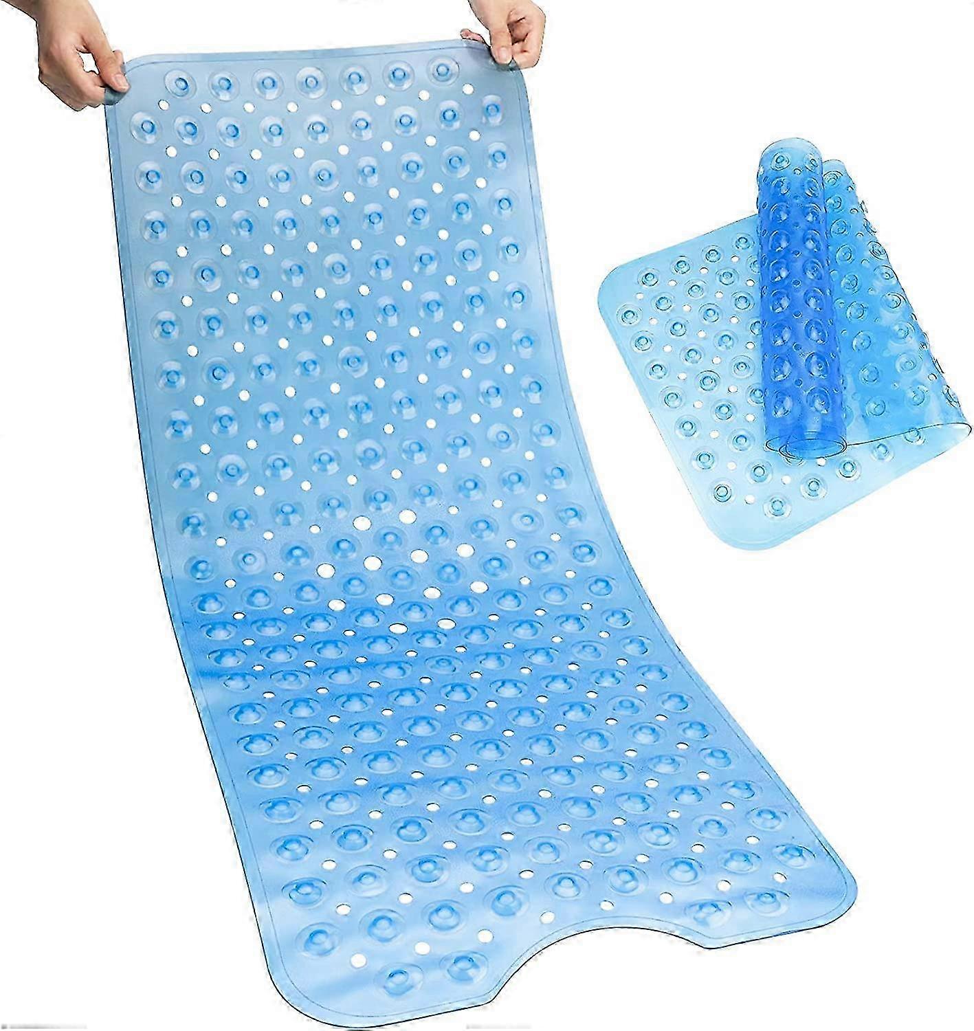Extra Long Antibacterial Anti-Slip Bath Mat, 200 Suction Cups, Blue