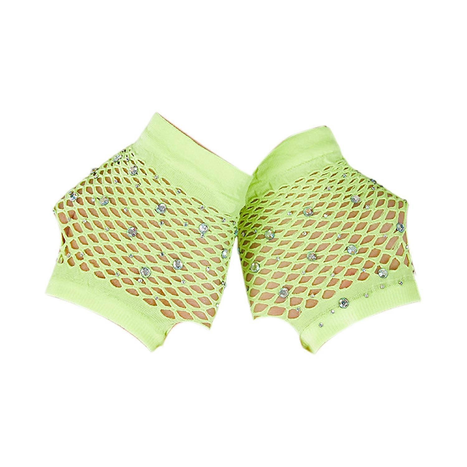 1 Pair Performance Gloves Hollow Out Fishnet Thin Rhinestone Decor High Elasticity Fingerless Thin