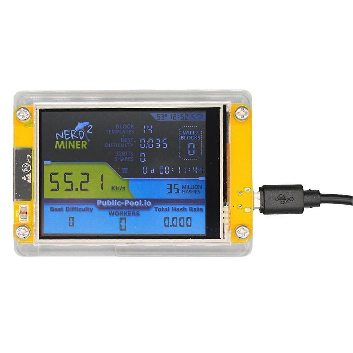 Bitcoin Nerd Miner V2 55-56KH/S 2.8 Inch Display BTC Nerdminer Smart LCD Display Crypto Solo Lotter