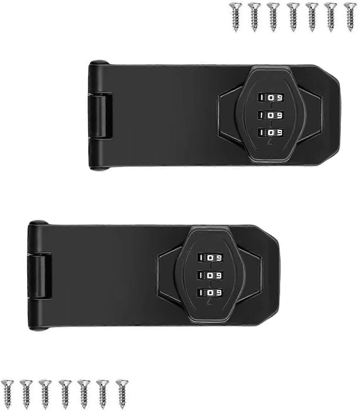 Password Rotary Hasp Lock 2 Pack - Black Combination Lock for Door Security, Heavy-Duty Metal Construction, Adjustable Size