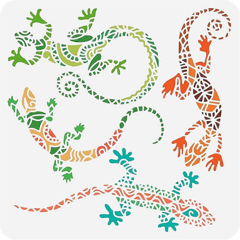 1pc Geckos Stencil 11.8x11.8 inch Lizards Stencils Template Plastic Aztec Lizard Pattern Painting Stencil Large Reusable Lizard Stencils for DIY Paint