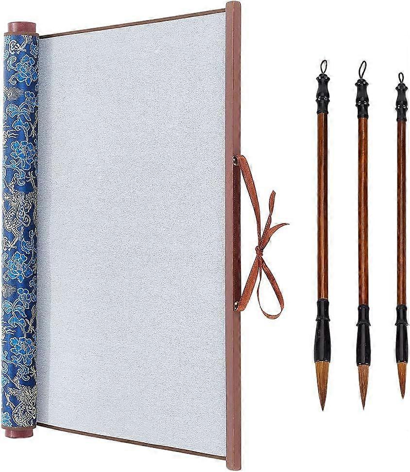 4pcs No Ink Chinese Calligraphy Set Reusable Water Writing Magic Cloth Scrolls Chinese Traditional Calligraphy Writing Brushes Pens for Beginners Prof