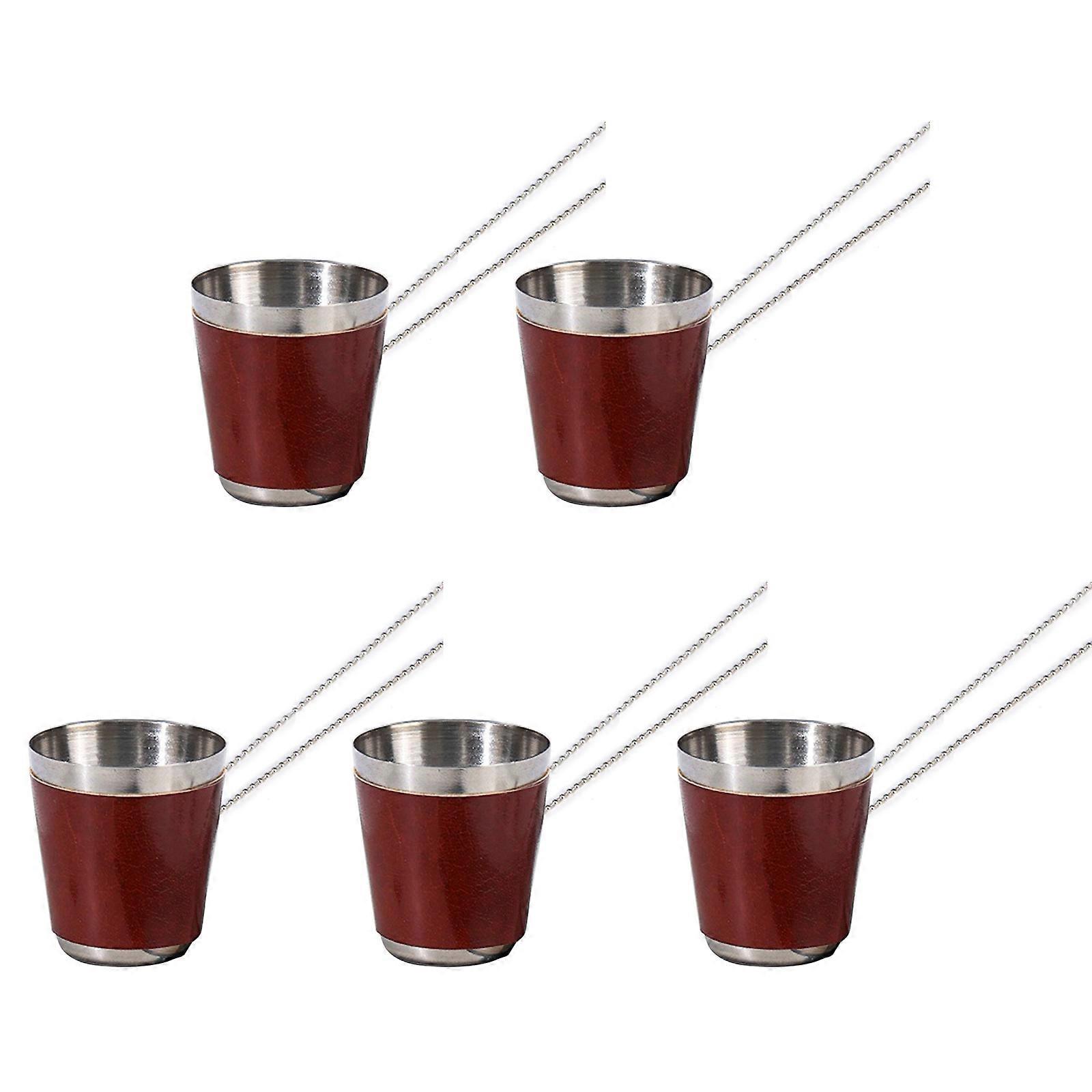 Stylish Practical 30ml Shot Glasses with Chain Stainless Steel Shot Glasses with Chain 30ml Capacity for Entertaining Burgundy