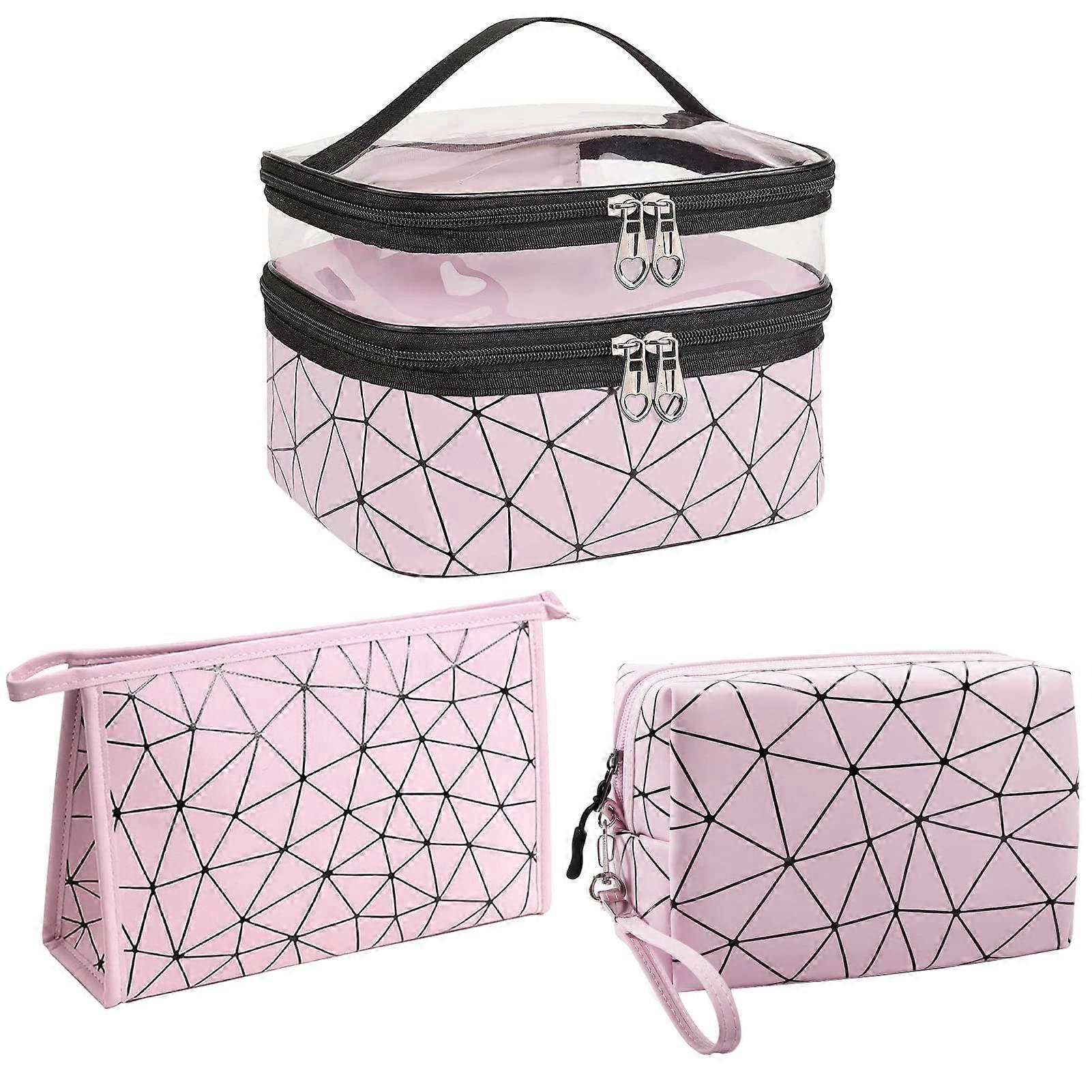 Makeup Bag Organizer Travel Toiletry Bag Set - Large Waterproof Cosmetic Cases with Multiple Compartments in Black