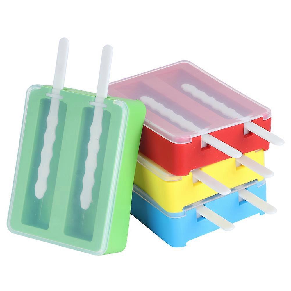 2-Grids Silicone Ice Cream Mold Maker with Cover, Ice Cream Sticks, DIY Dessert Tool, Durable BPA-Free Material