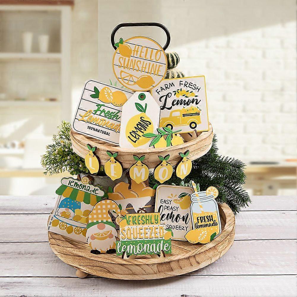 農家の夏のレモンの装飾 - 素朴な階層化されたトレイの装飾 - 春、夏、秋、ホームキッチン、バスルーム、テーブル、寝室、室内用木製の看板