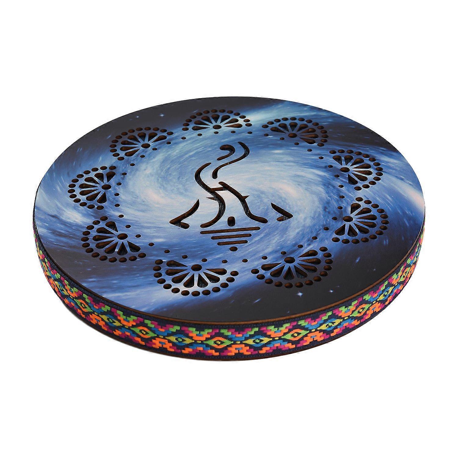10 Inch Ocean Drum Ethnic Percussion Instrument Painted Drum Pattern Birch Wooden Drum Woven Edge fo