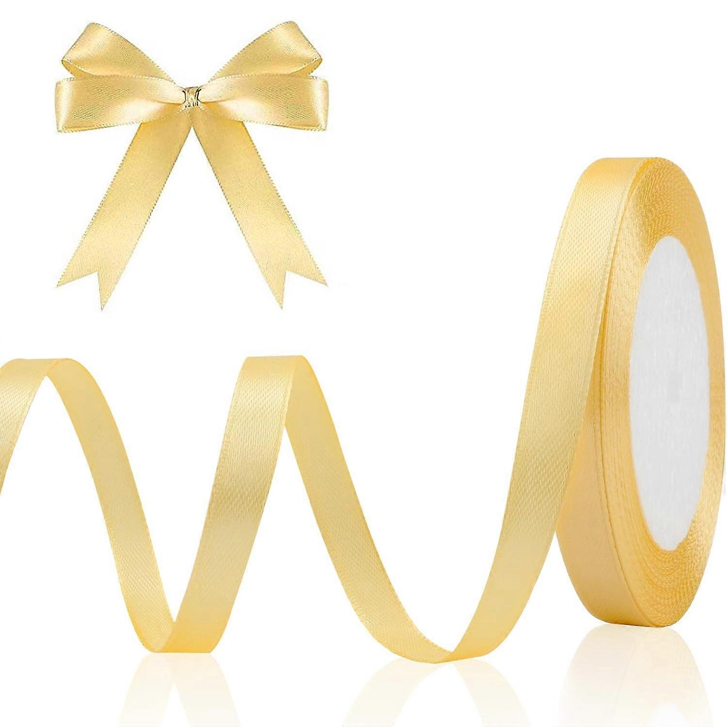 Golden Satin Fabric Silk Ribbon For Gift Wrapping, Smooth Surface Ensures Professional Presentation, Ideal For Diy Handicrafts, Polyester Material