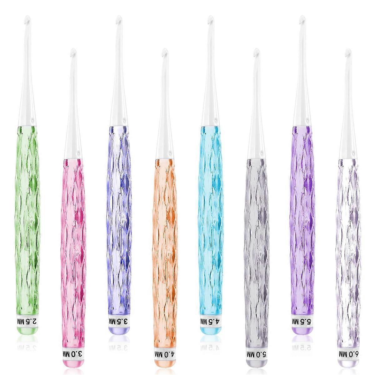 8 ks plastových háčkovacích háčikov, sada inline háčkovacích háčikov, protišmykové úchyty na háčkovanie, ergonomické háčkovacie háčiky na pletenie