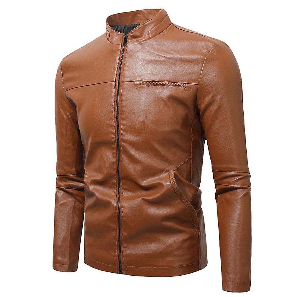 Cloudstyle Men's Classic Solid Colour Slim Fit Pu Leather Jacket