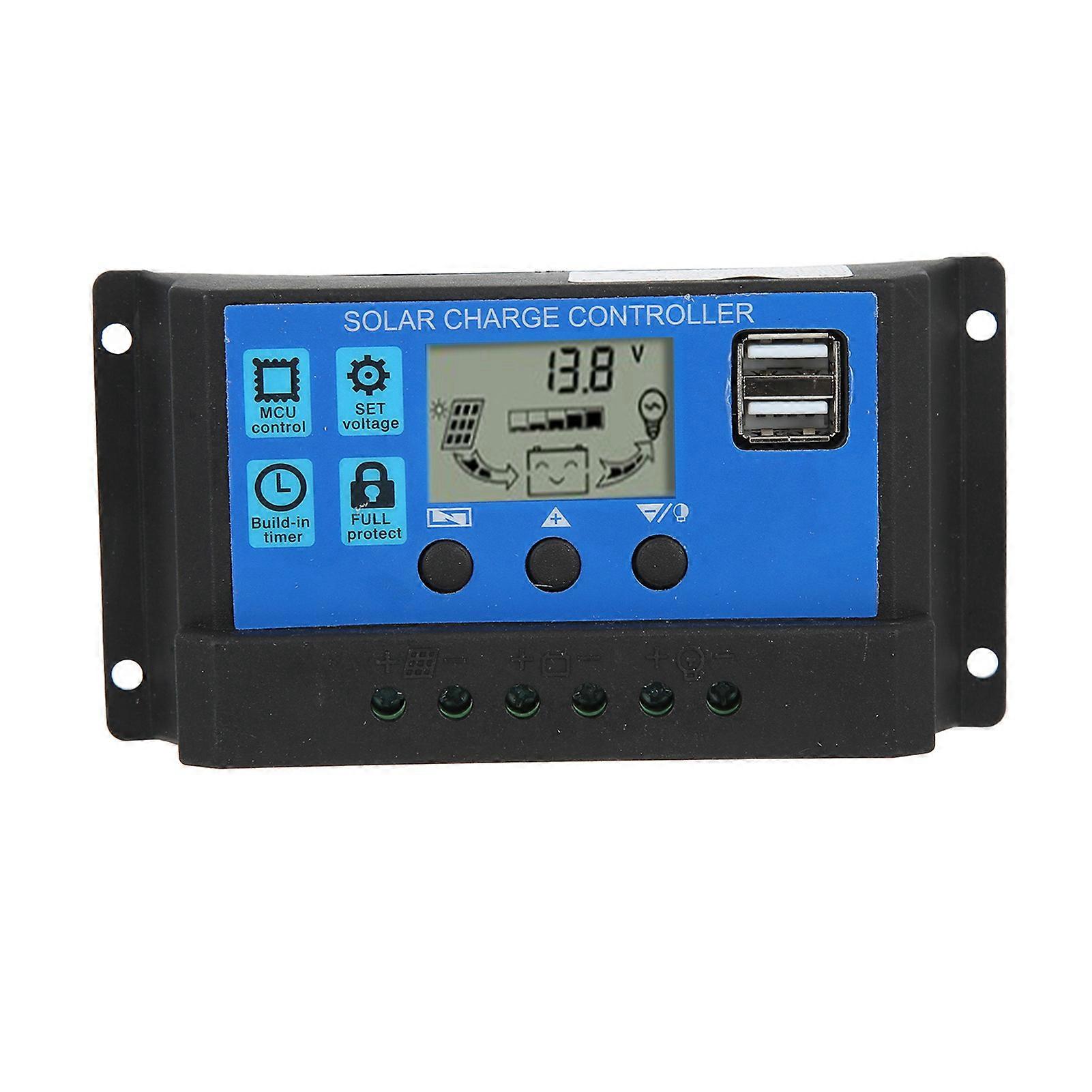 Solar Charge Controller 30A Solar Panel Regulator Dual USB Output for 12V/24V Solar Panels