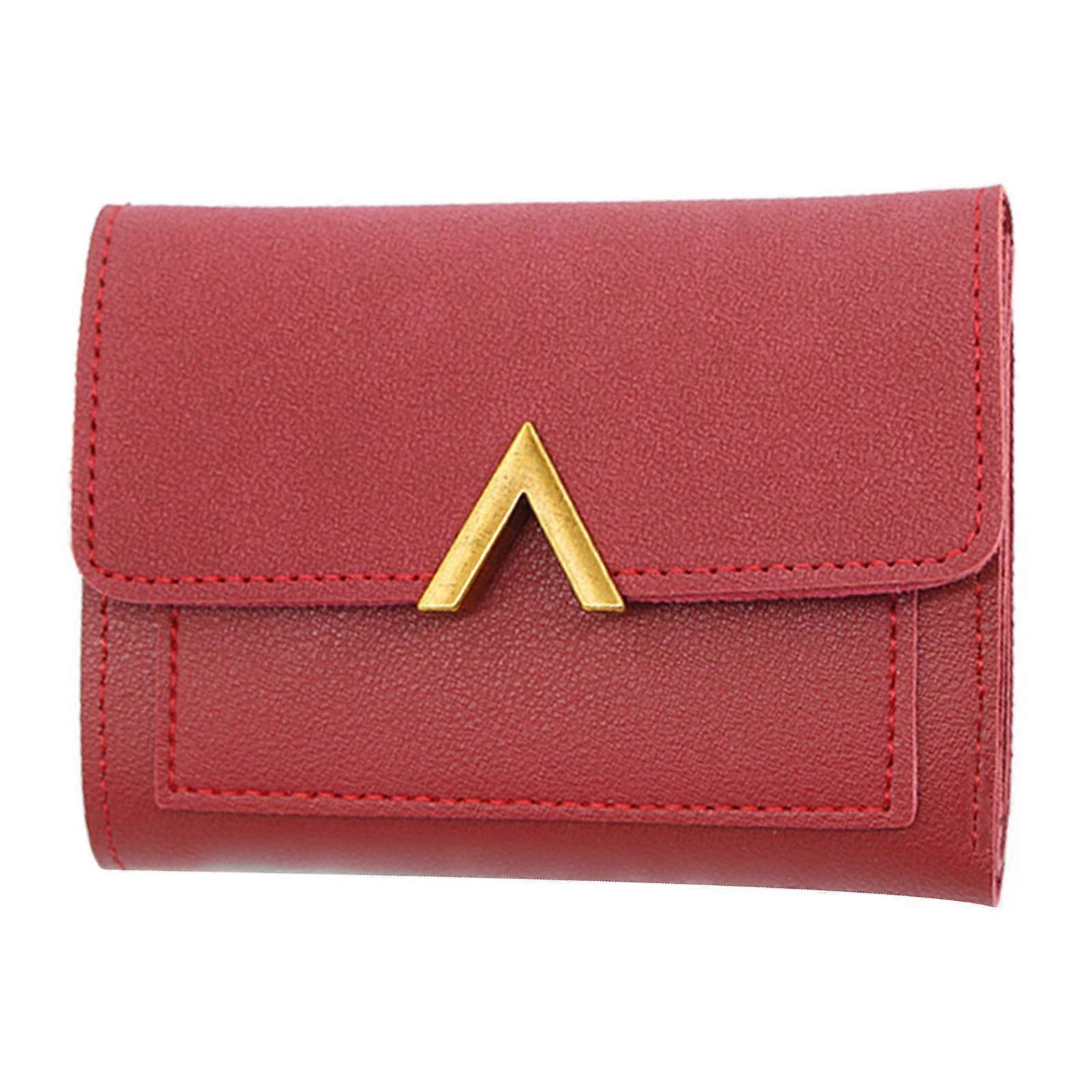 Women's PU Leather Short Wallet Elegant Coin Purse with Multiple Card Slots Suitable for Various Occasion  Red