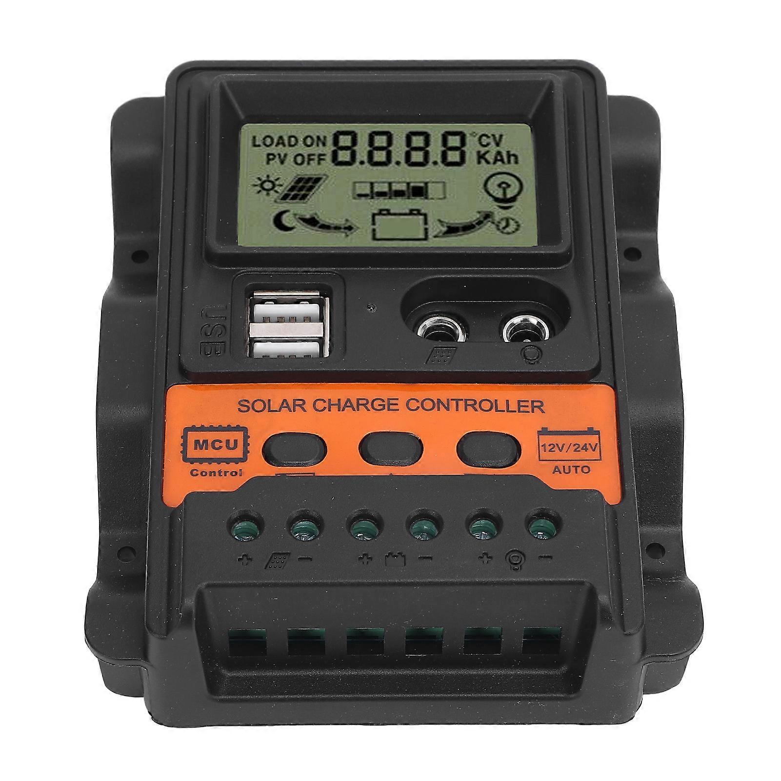 Solar Charge Controller with Dual USB Ports PWM 12V 24V Automatic Adaptation Solar Panel Regulator for Off Grid Systems 80A 