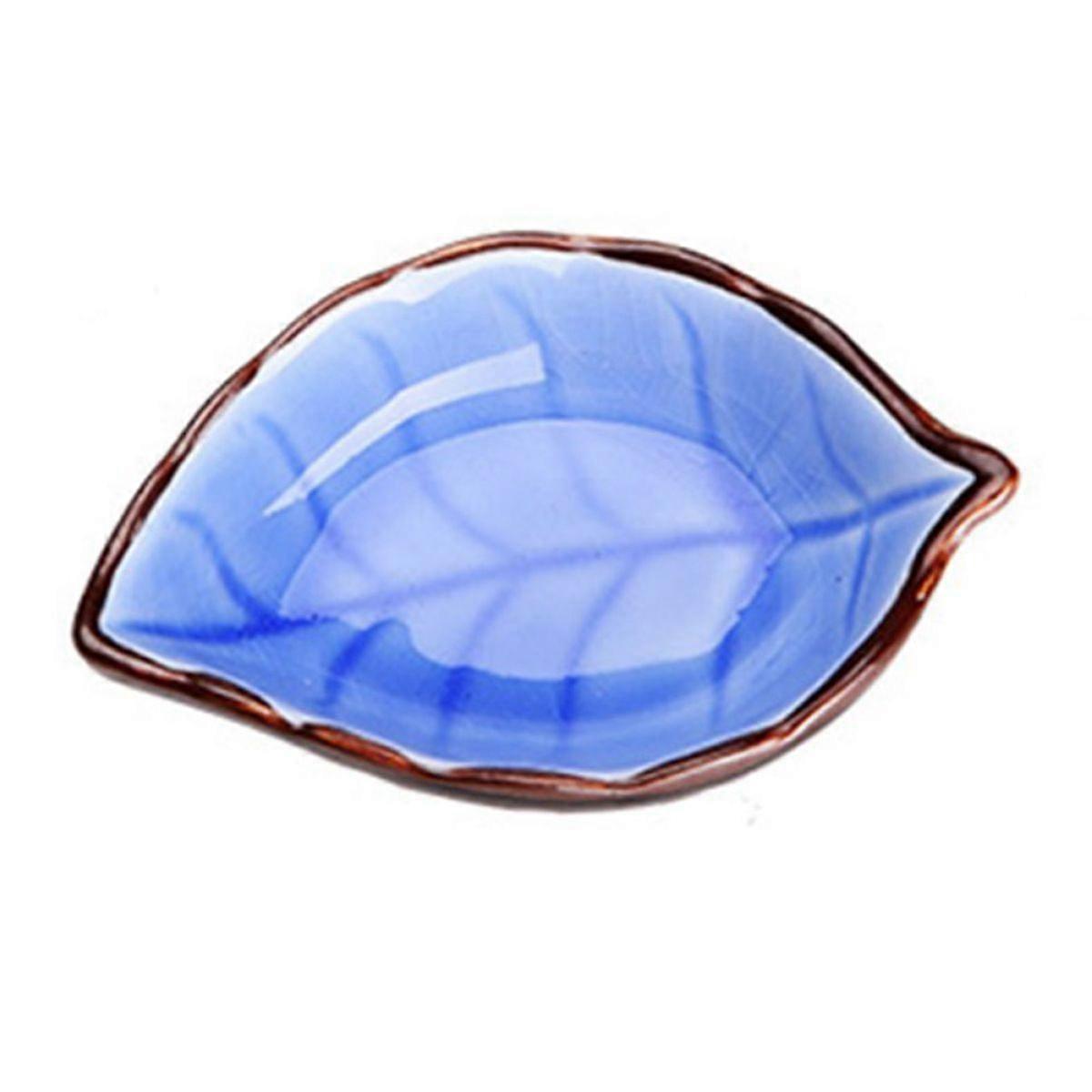 1pcs Dark Blue Ceramic Seasoning Sauce Dish Plate Leaf Shape Kitchen Snacks Serving Plates
