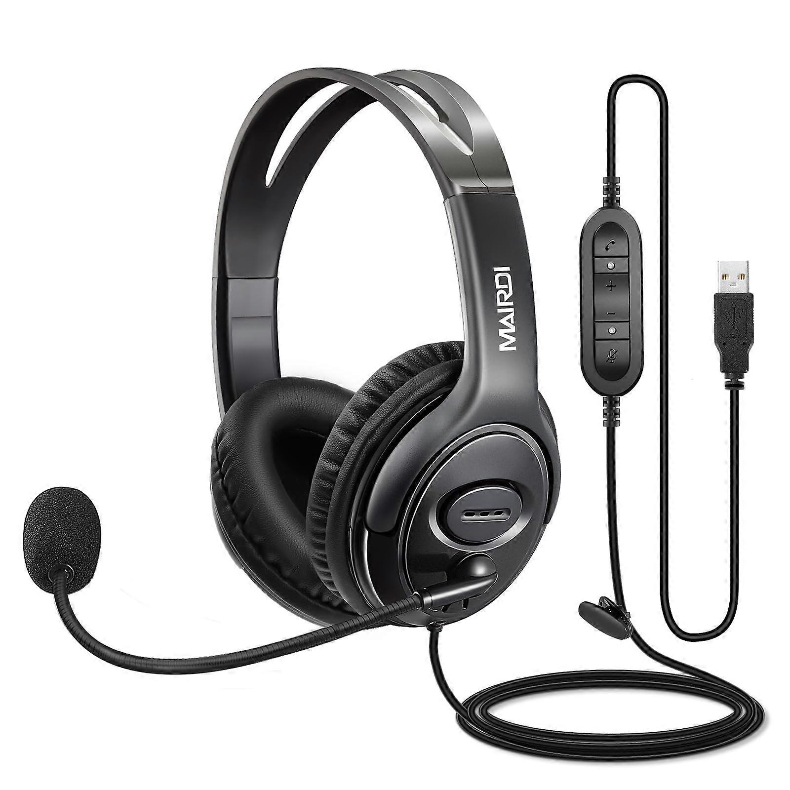 USB Headset with Microphone for PC and Laptop, Noise Canceling Computer Headset for Teams Zoom Dictation and Call Center Use