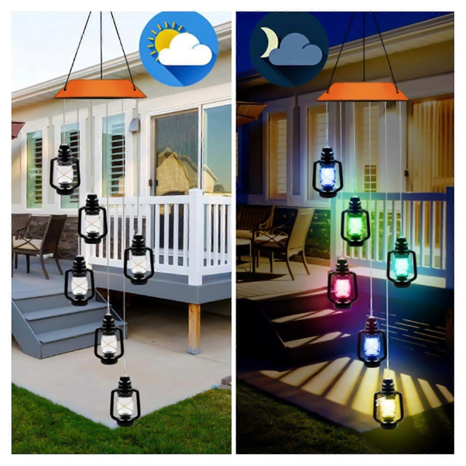 Solar Powered Wind Chimes Light Energy-Saving Bright Night Decor Lamp