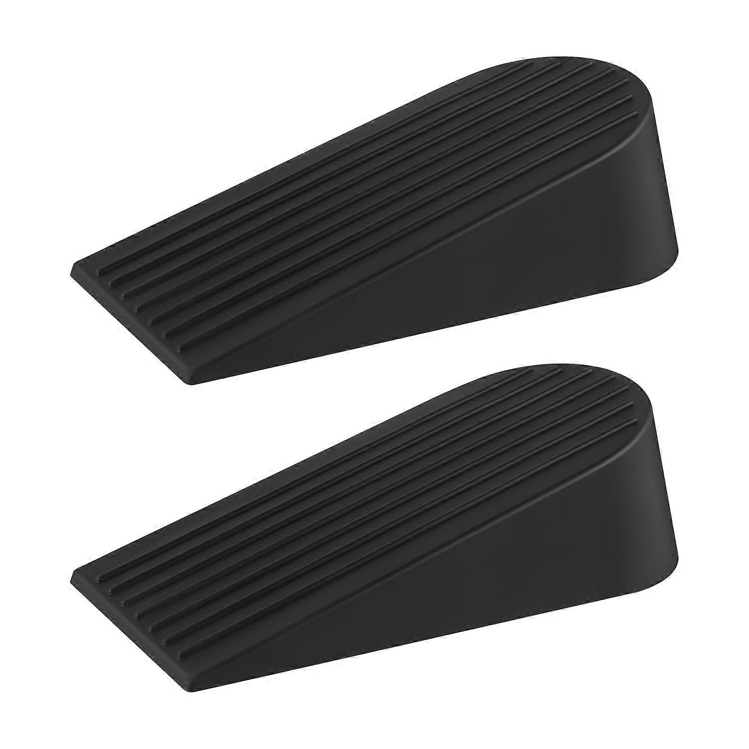 Big Door Stoppers for Floor, Heavy Duty Rubber Door Wedge, Premium Stackable Door Stops for Carpet, Black 2 Pack