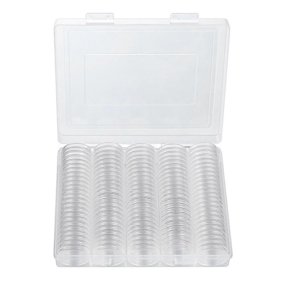 Coin Box 100 Pieces Plastic Transparent Coin Storage Box with Coin Box Suitable for Coin Collection Exhibition