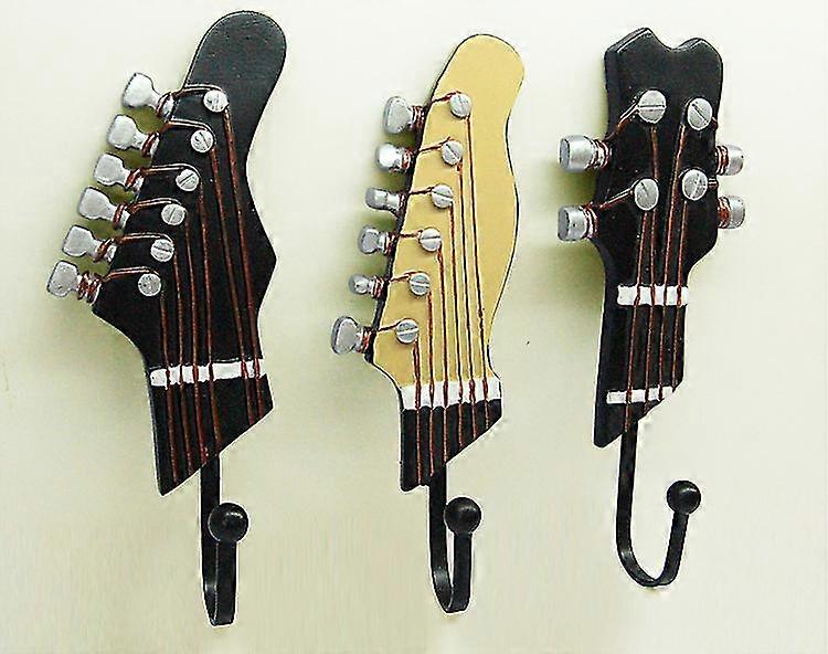 Vintage Guitar Shaped Decorative Hooks Rack Hangers For Hanging Clothes Coats Towels Keys Hats Metal Resin Hooks Wall,3 pac-1